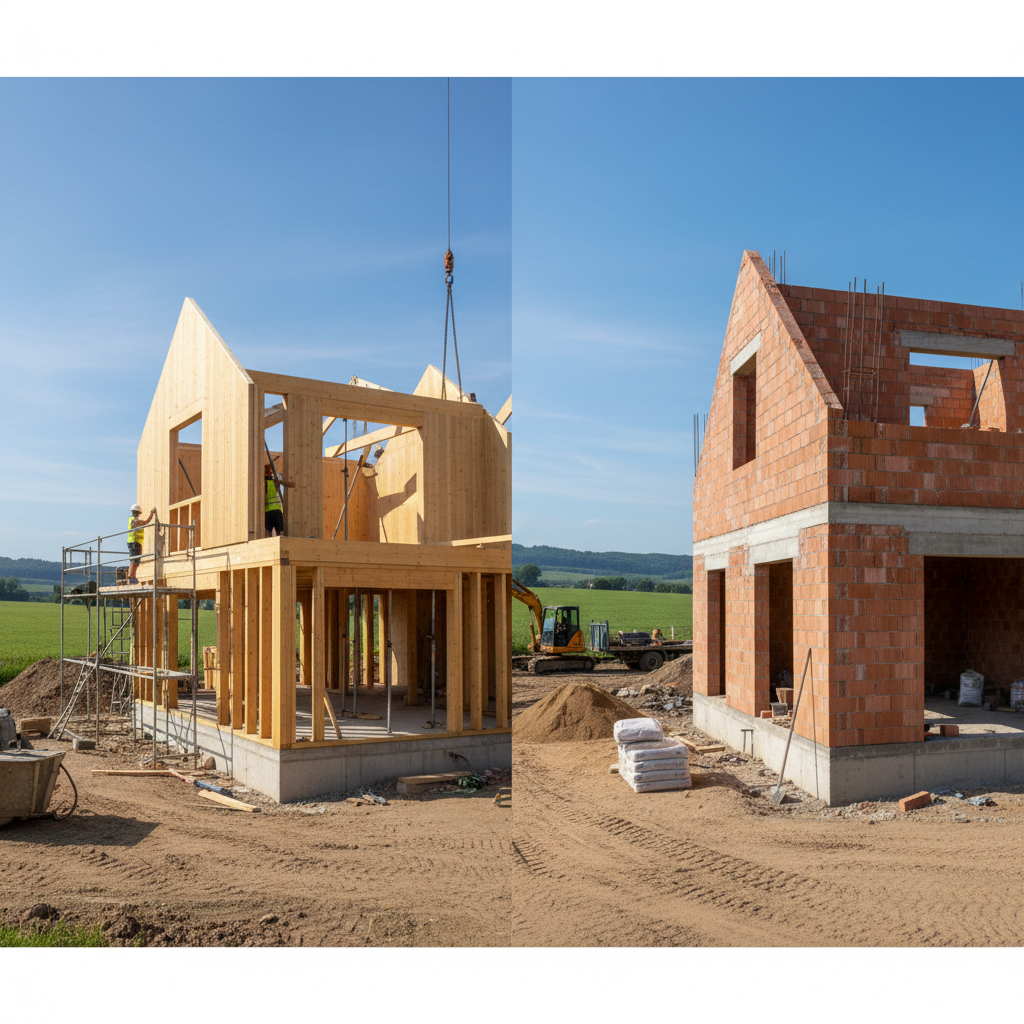 Realistische foto passend bij Houtskeletbouw versus traditionele bouw: wat zijn de verschillen? voor