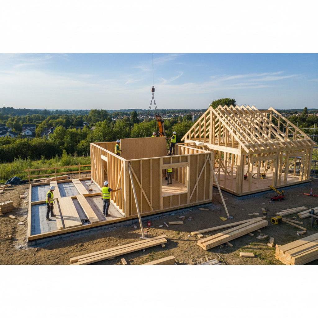 Realistische foto passend bij Hoe verloopt de bouw van een houtskeletwoning stap voor stap? voor web
